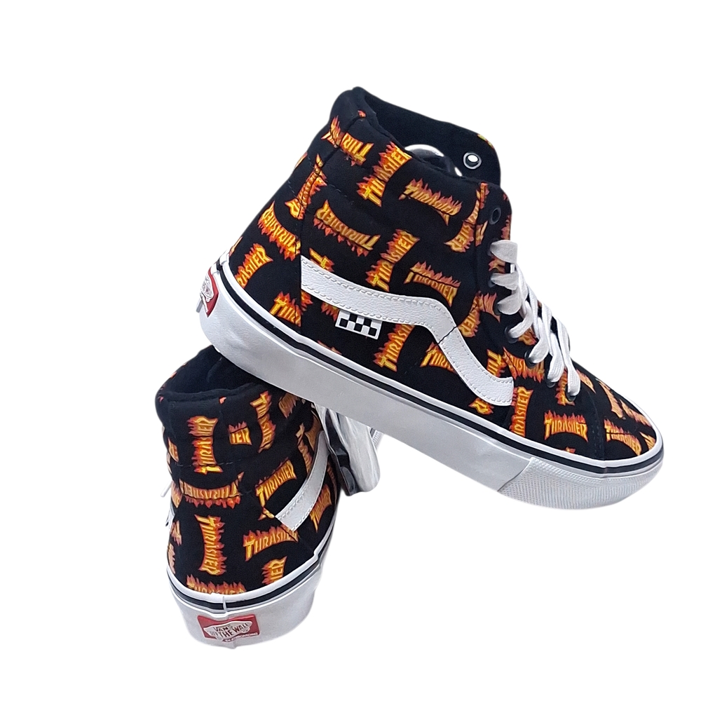 Vans Sk8-Hi Thrasher Allover Logo Black Size 8 NWT - Picture 1 of 14